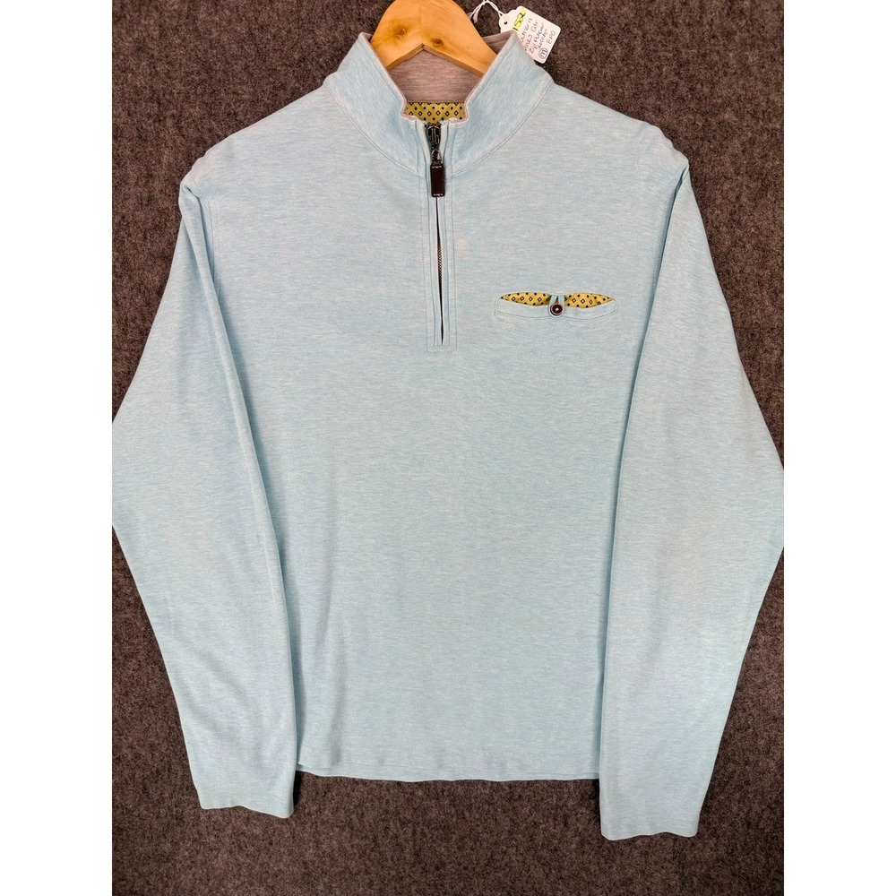 Southern Tide Mens Blue Heathered Cotton Modal Quarter Zip Pullover Sweater M